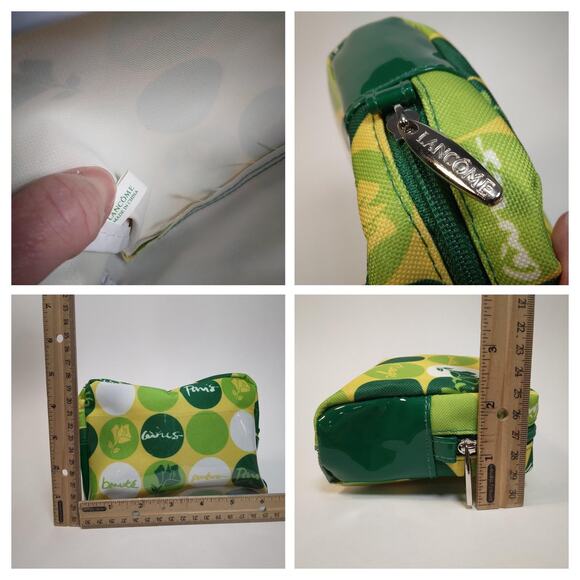 Lancome Cosmetics Small Zip-up Bag 6x5.5x2" Retro Yellow Lime Green White NWOT - Picture 9 of 9